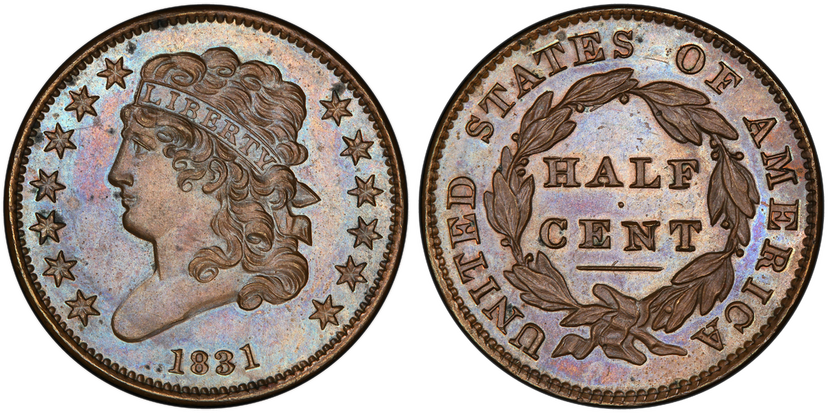 1851 Year Braided Hair US Half Cents (1840-1857) for sale